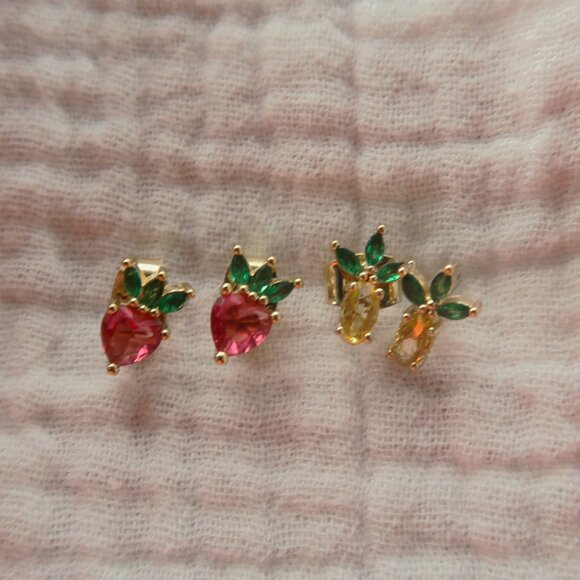 small fruit stud crystal earrings gold plated - Picture 2 of 3
